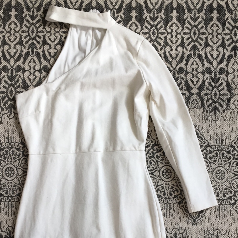 Lulu’s white one sleeve cut out dress